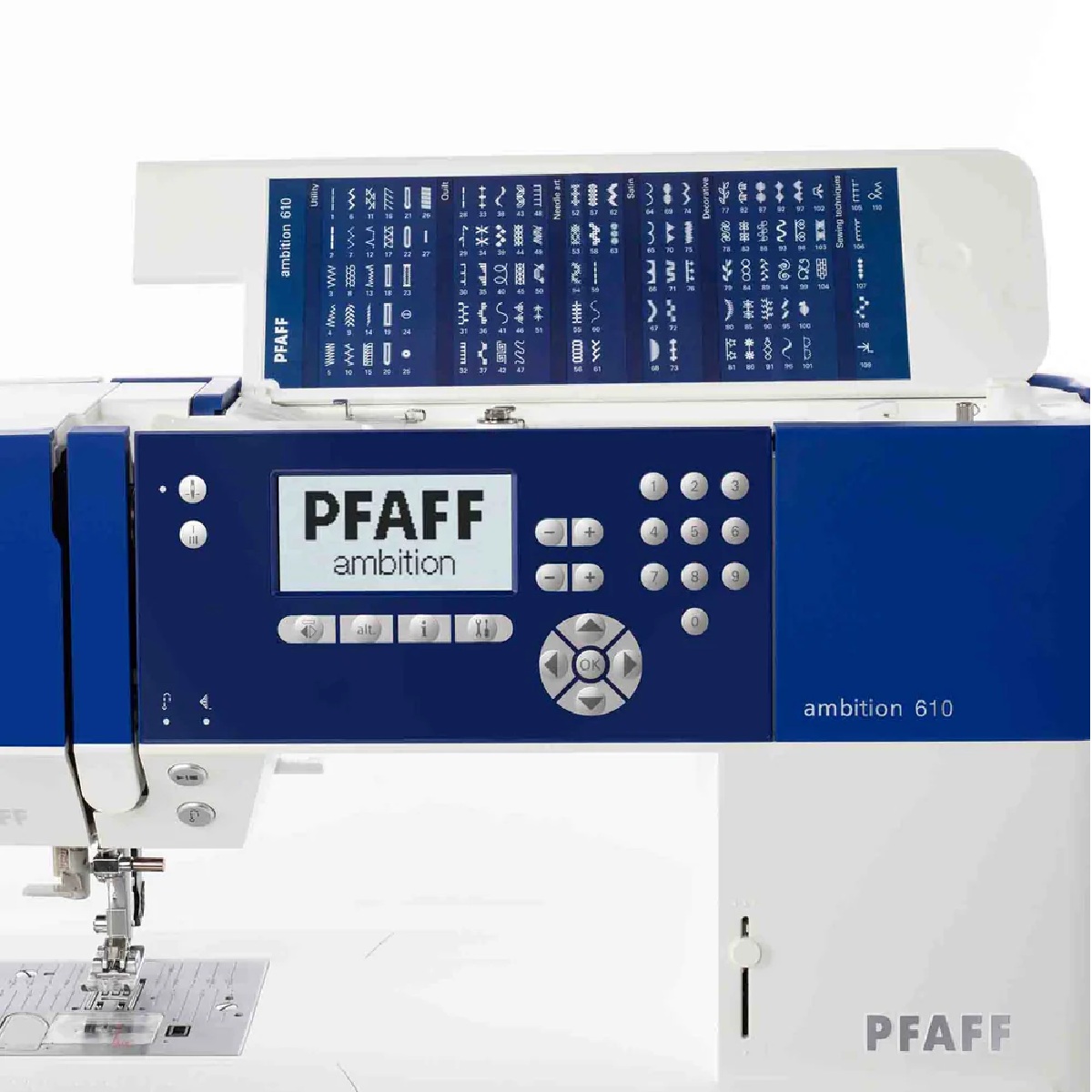 Machine À Coudre Électronique Ambition 610 bleu + blanc, PFAFF