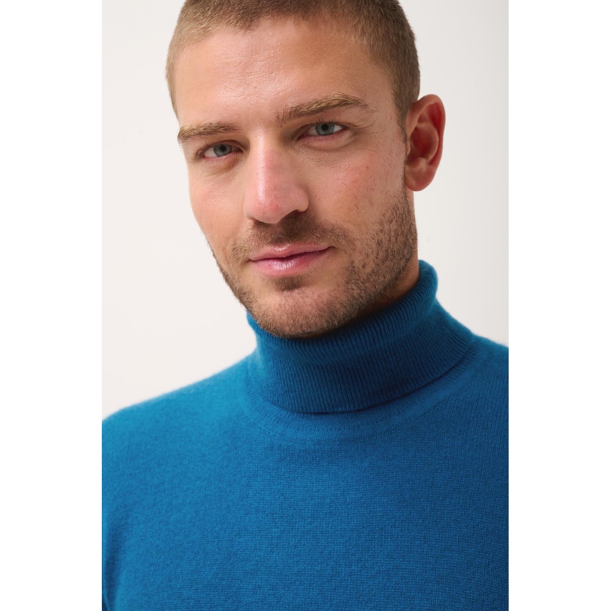 Pull Col Roulé Paon Connor bleu vert, JUST CASHMERE