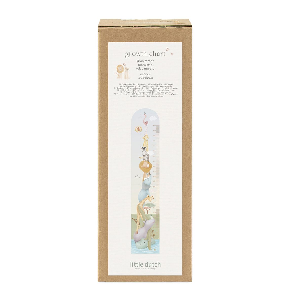 Toise murale autocollante pour enfant Animaux de la brousse coloris pastel, LITTLE DUTCH