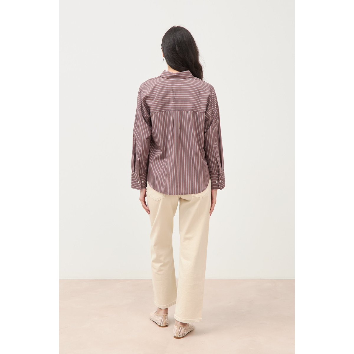 Chemise ample manches longues fluide marron, BONOBO