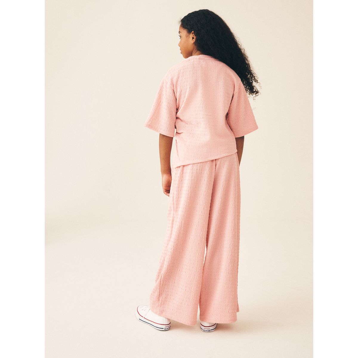T-shirt texturé asymétrique et pantalon large rose, NEXT