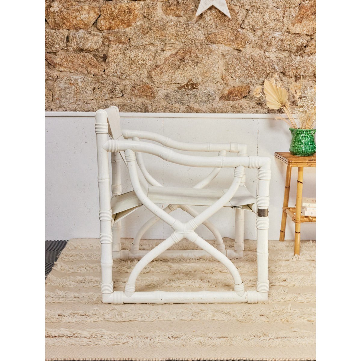 Fauteuil en bambou blanc Jakob N°1286 - Bon état blanc, DEBONGOUT