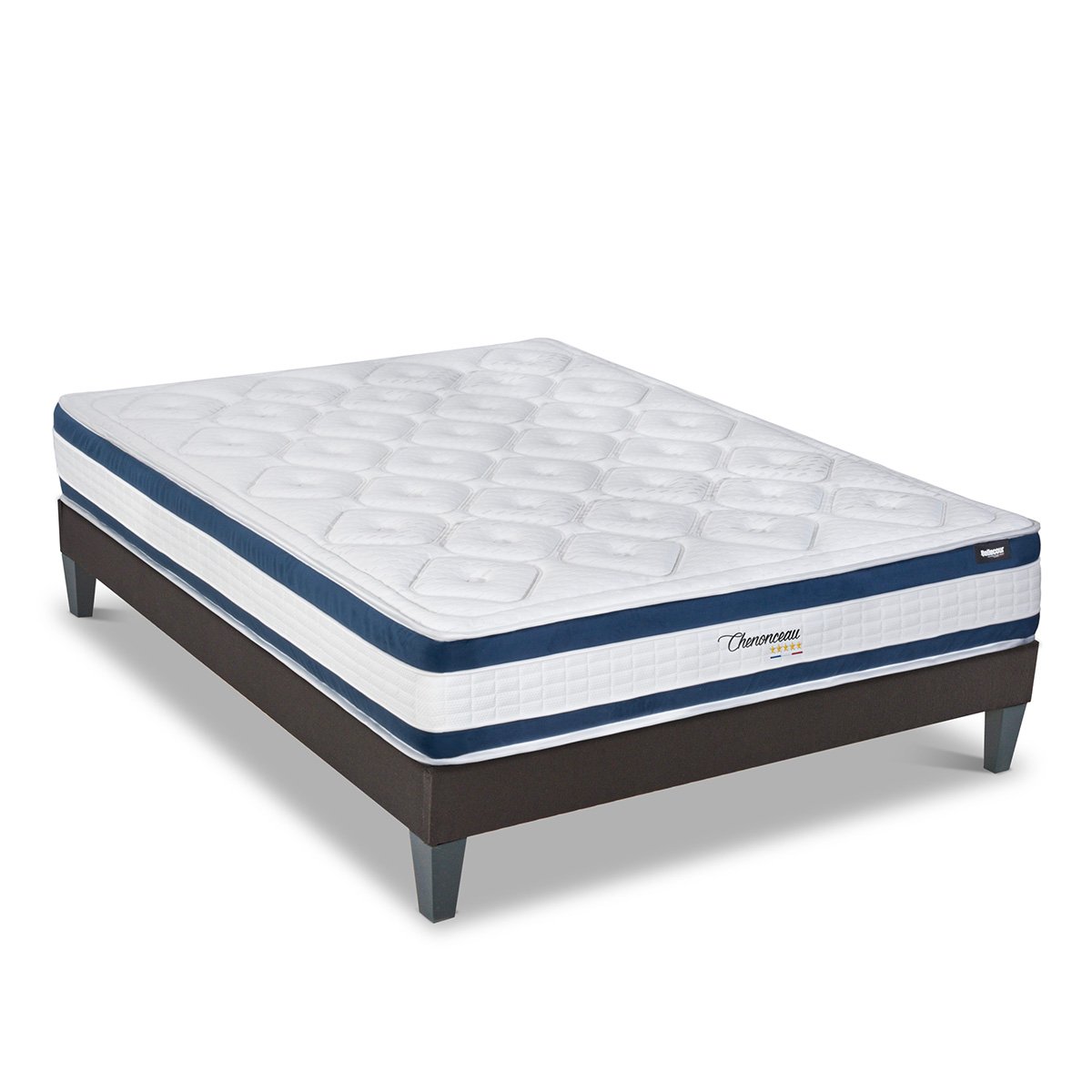 Ensemble Chenonceau 180x200 cm Matelas Mousse + Sommier Bois blanc, BELLECOUR