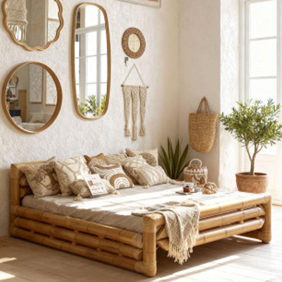 Lit king size exotique en bambou et rotin 202.5x250x74cm bois, WADIGA