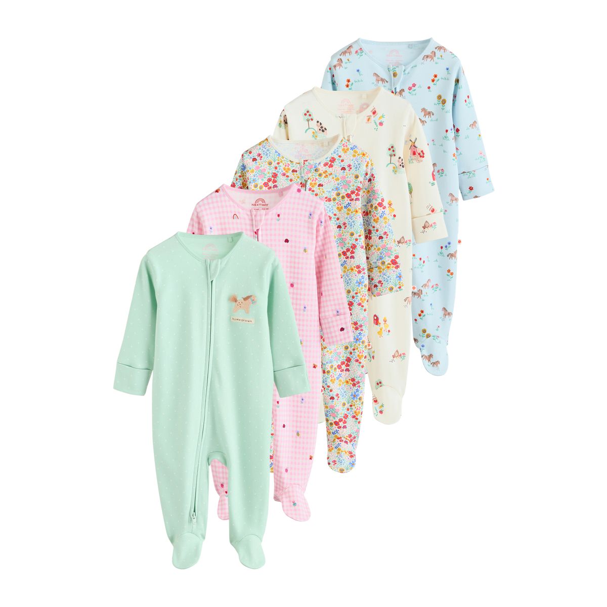 Dors-bien à zip double sens bébé, lot de 5 rose/vert, NEXT