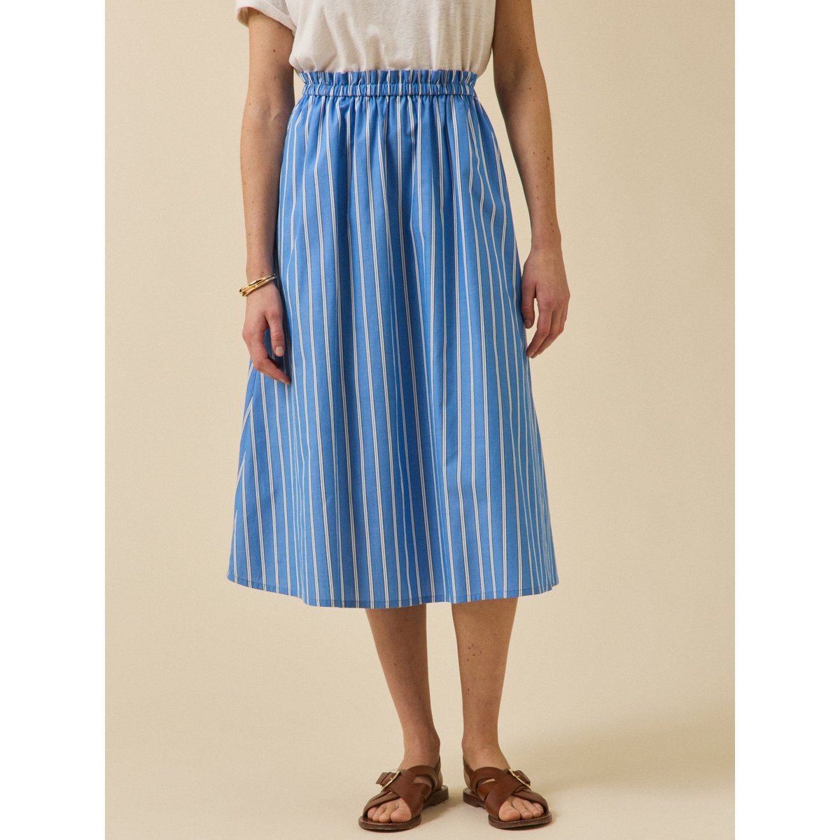 Jupe longue coton rayé rayure bleue, CYRILLUS