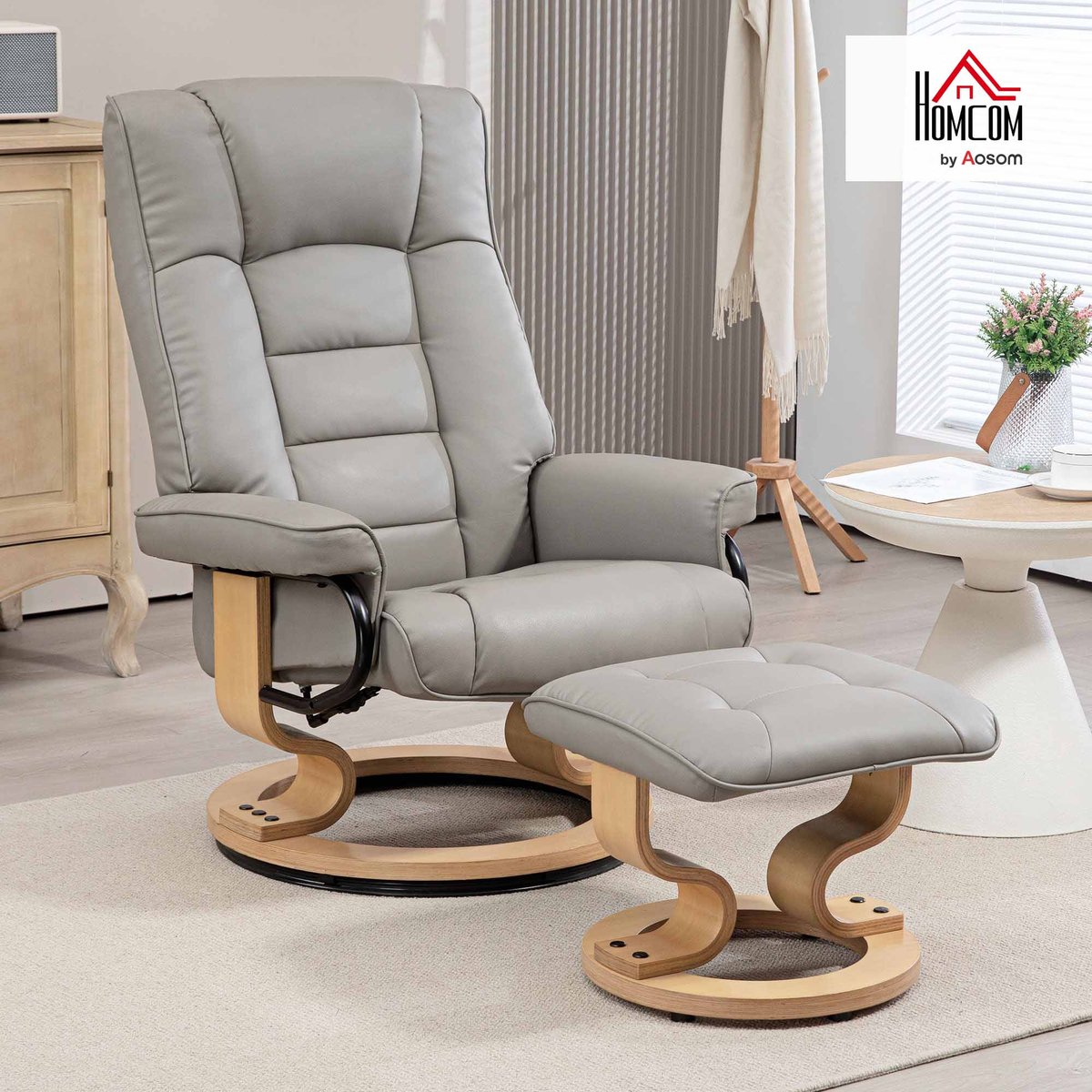 Fauteuil inclinable avec repose-pieds gris, HOMCOM
