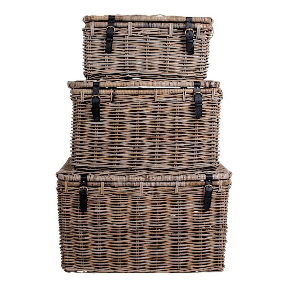 Malle de rangement en rotin avec attaches (lot de 3) MANY bois naturel, PIER IMPORT