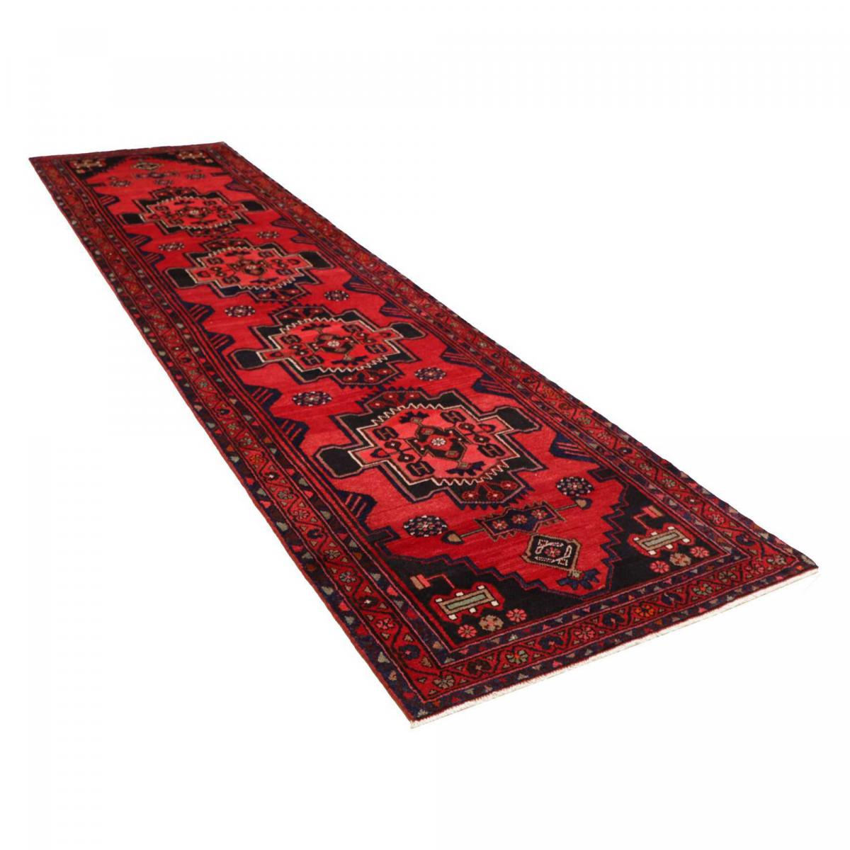 Tapis d'orient, motif oriental noué à la main, HAMADAN 5 rouge, beige, bleu, UN AMOUR DE TAPIS