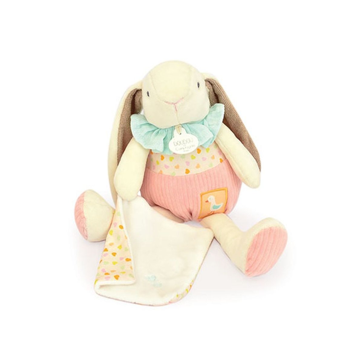 Peluche lapin rose avec son doudou couleur unique, DOUDOU ET COMPAGNIE
