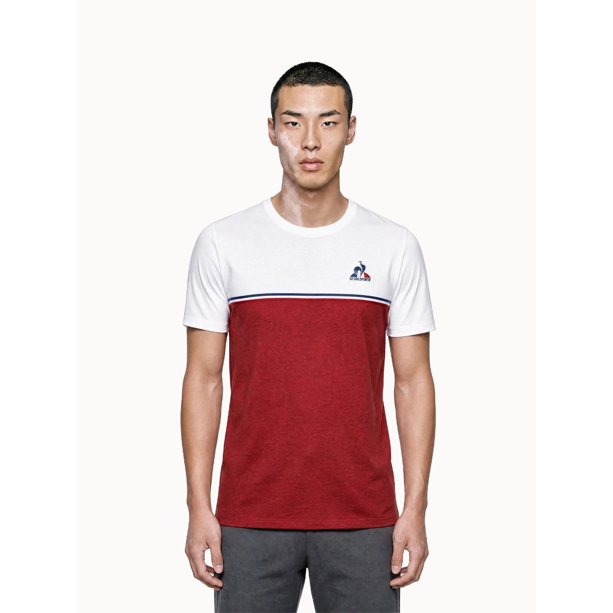T-shirt en jersey de coton avec bande tricolore Tricolores white, LE COQ SPORTIF