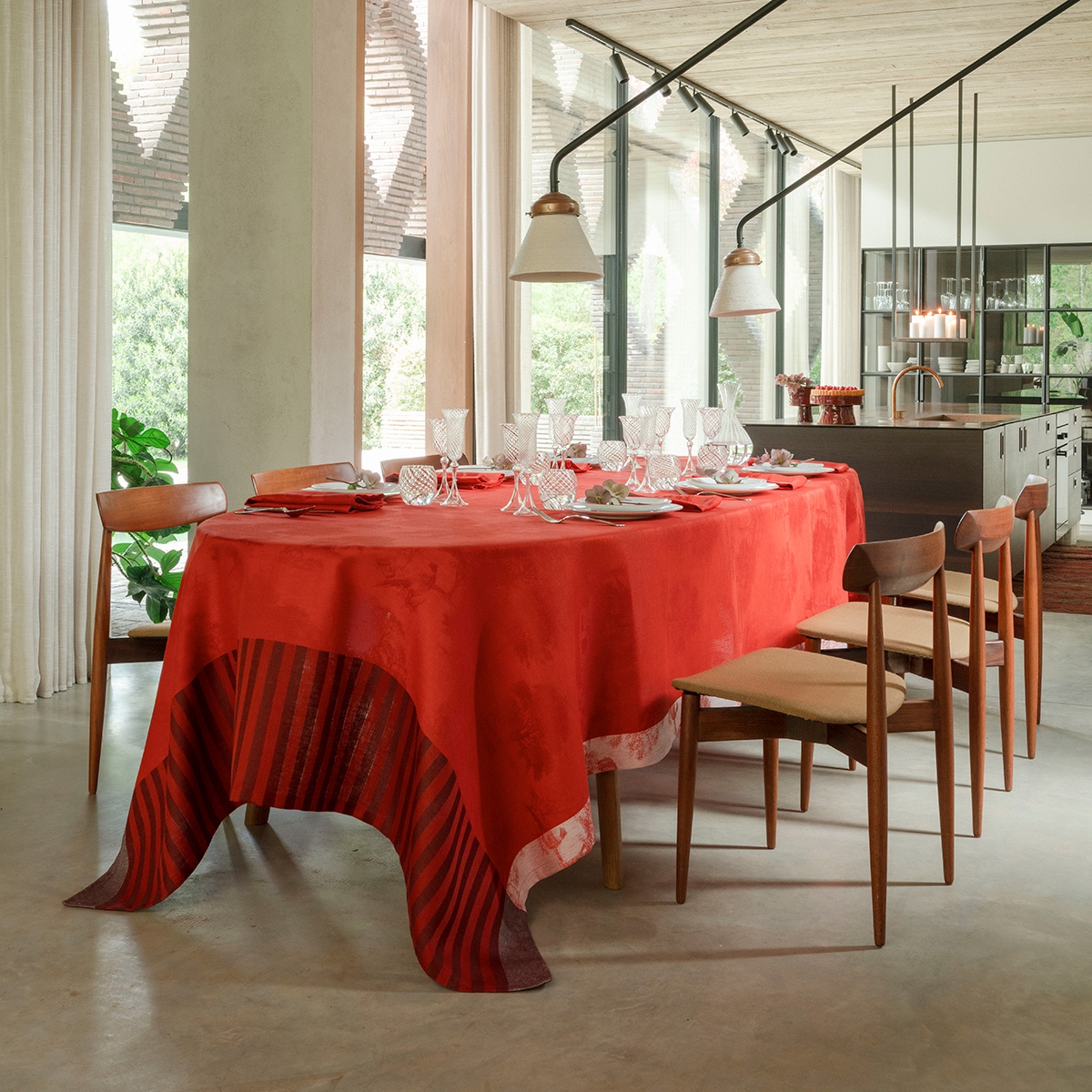 Nappe en Lin, SOUVERAINE carmin, LE JACQUARD FRANCAIS