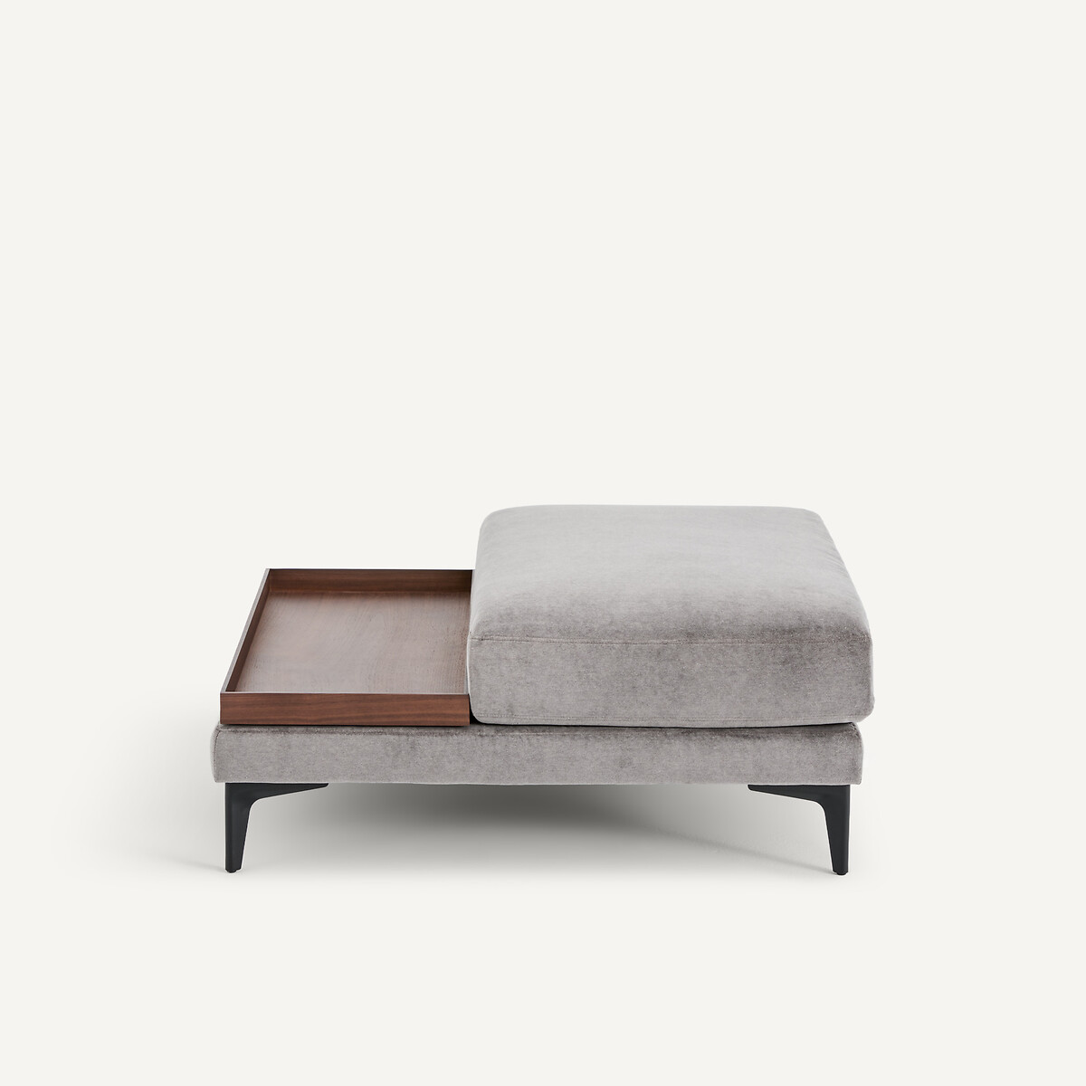 Repose-pieds avec plateau, en velours stone, MODERNISTE gris souris, EMMANUEL GALLINA X AM.PM