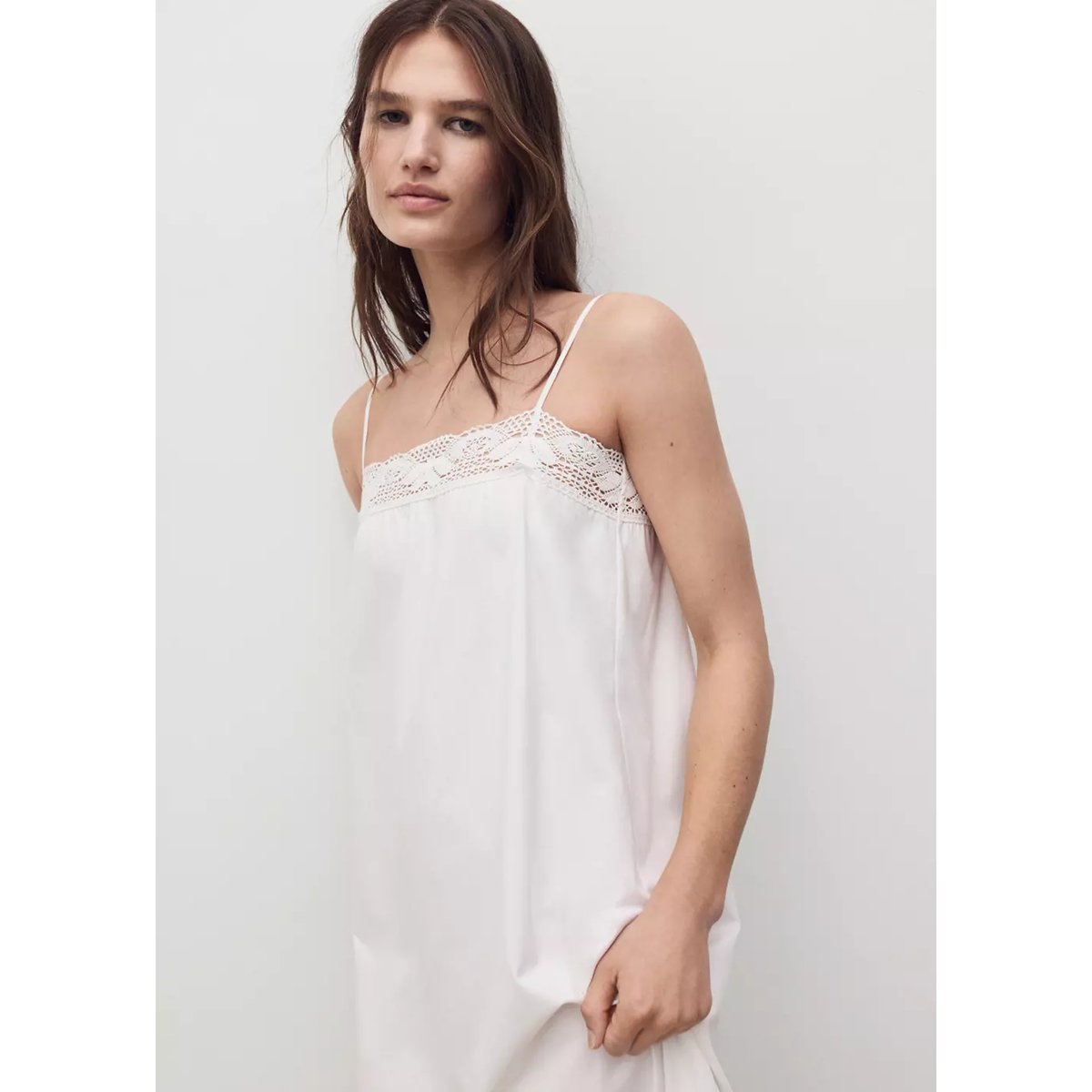 Nuisette coton dentelle blanc, MANGO