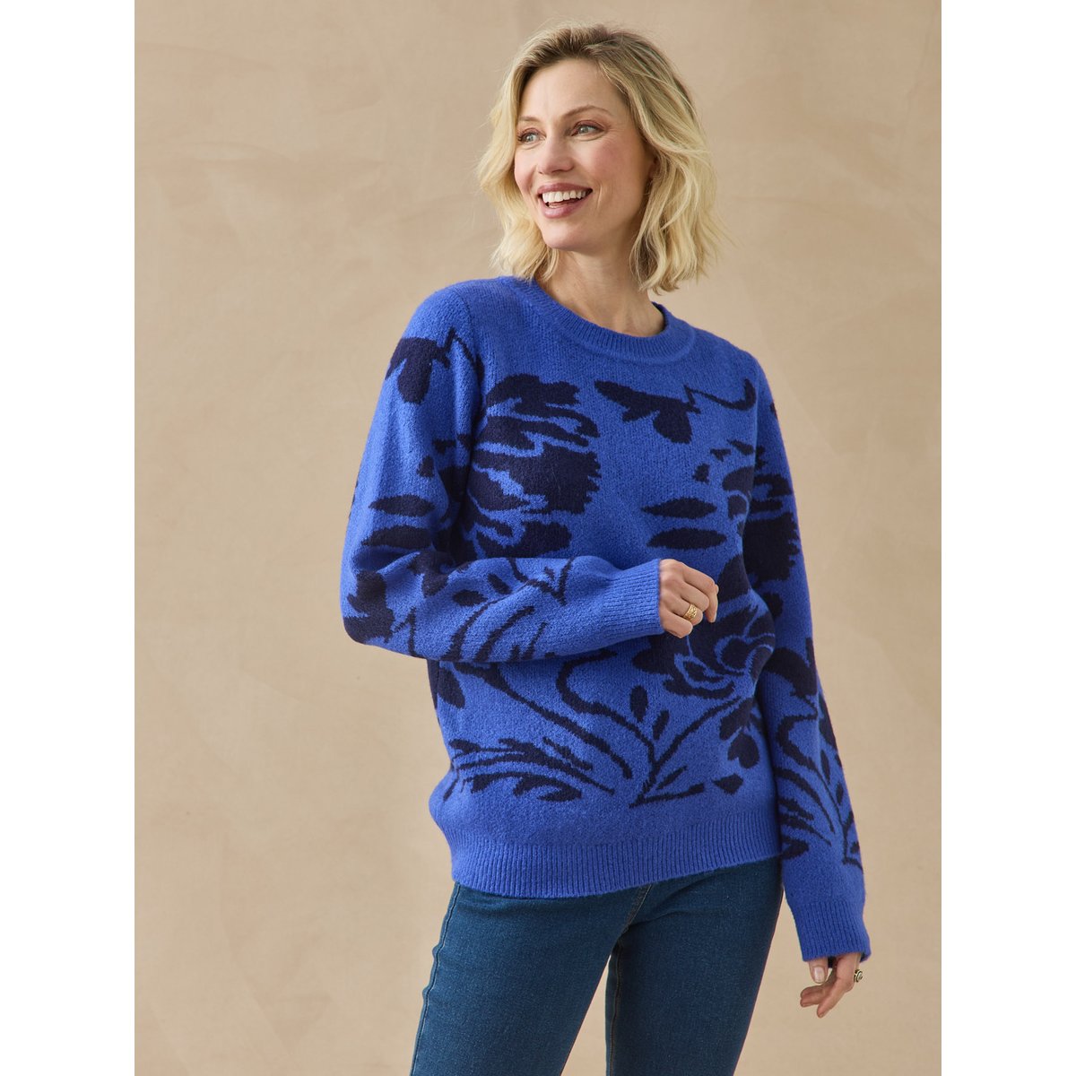 Pull jacquard col rond jacquard bleu, DAXON