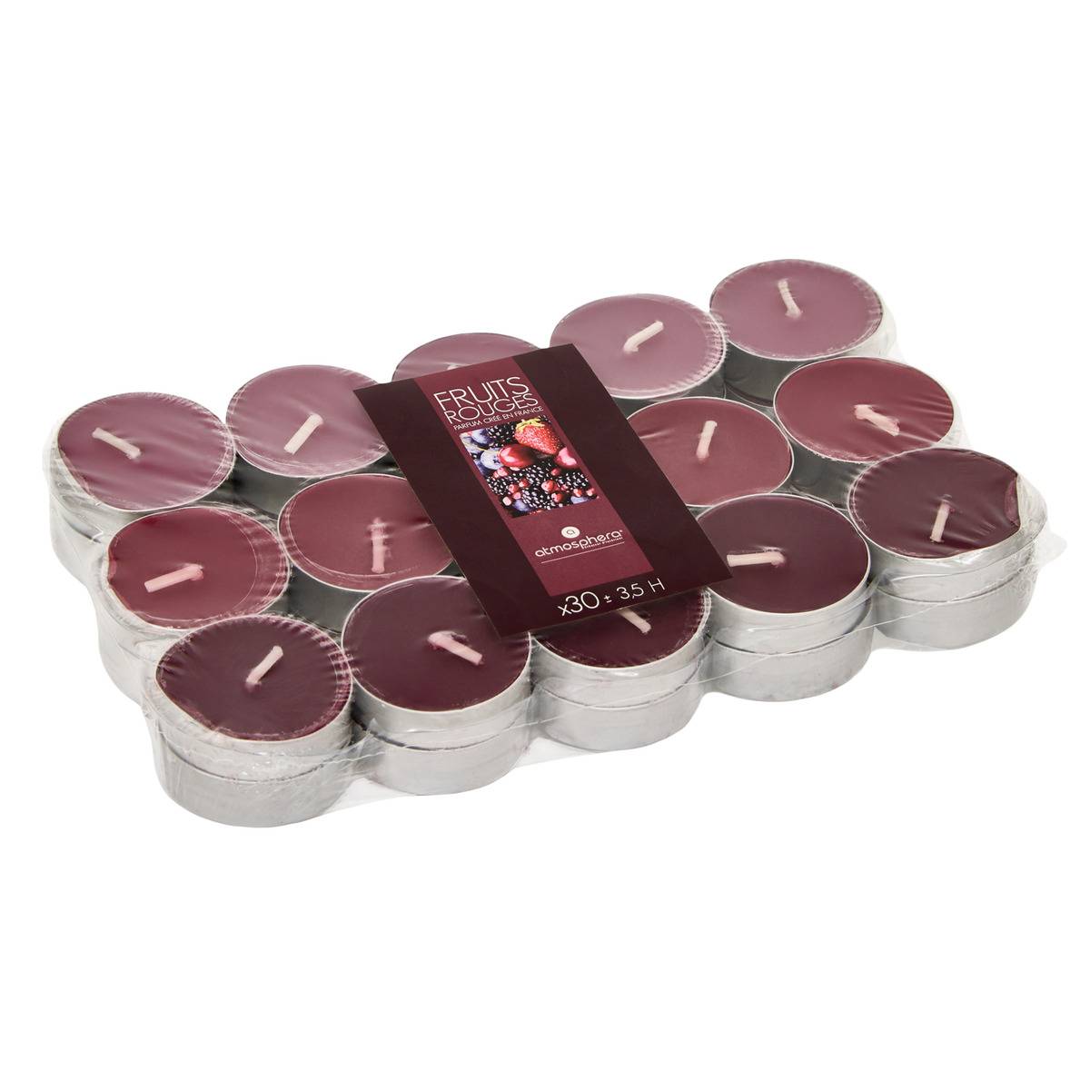 Lot de 30 bougies parfumées chauffe-plat NINA fruits rouges, ATMOSPHERA
