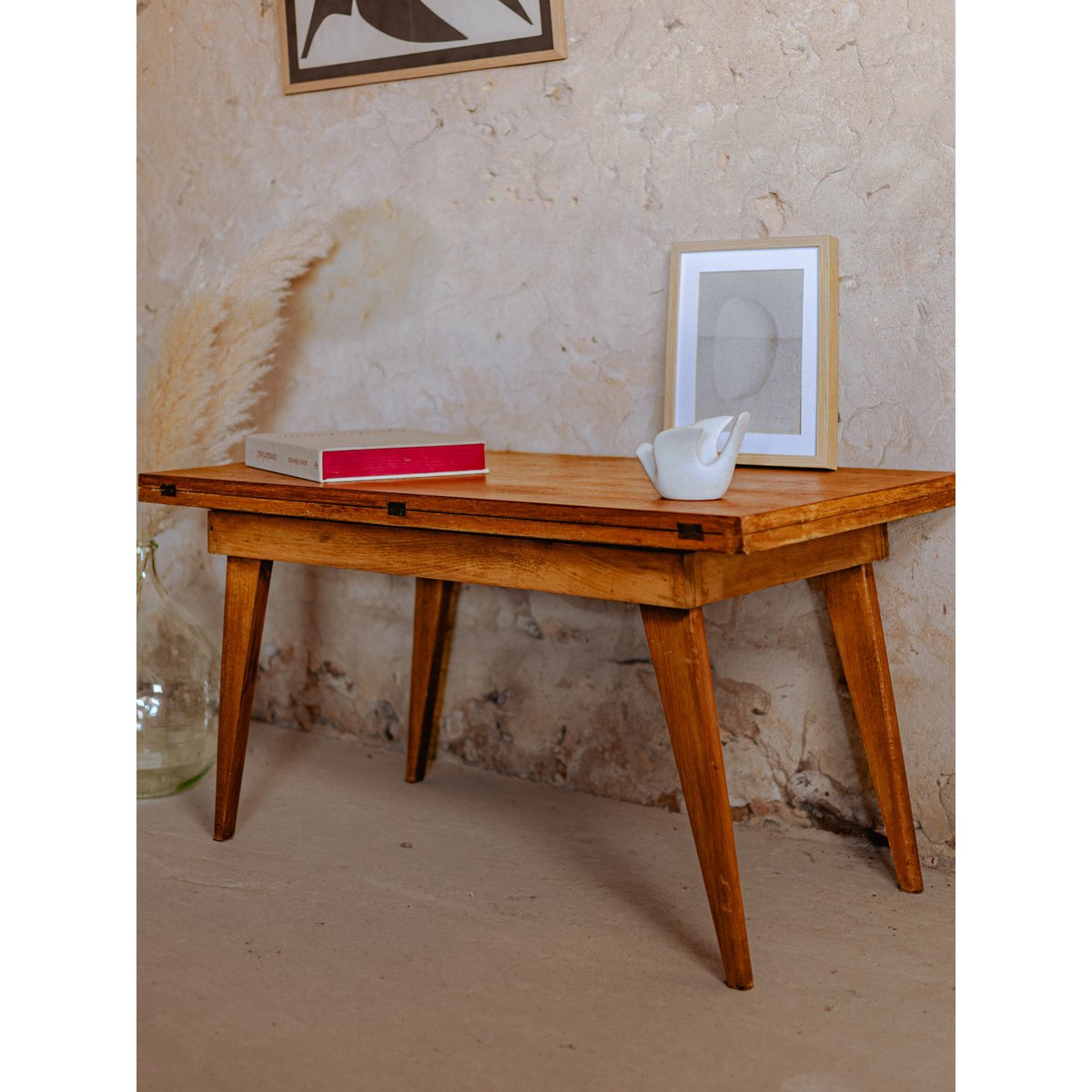 Table basse à système en bois Léonie N°837 - Bon état bois foncé, DEBONGOUT