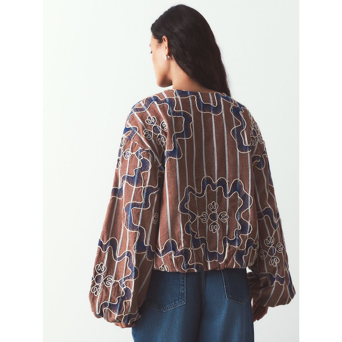 Blouson aviateur brodé en dentelle cornelli rayure neutre, NEXT
