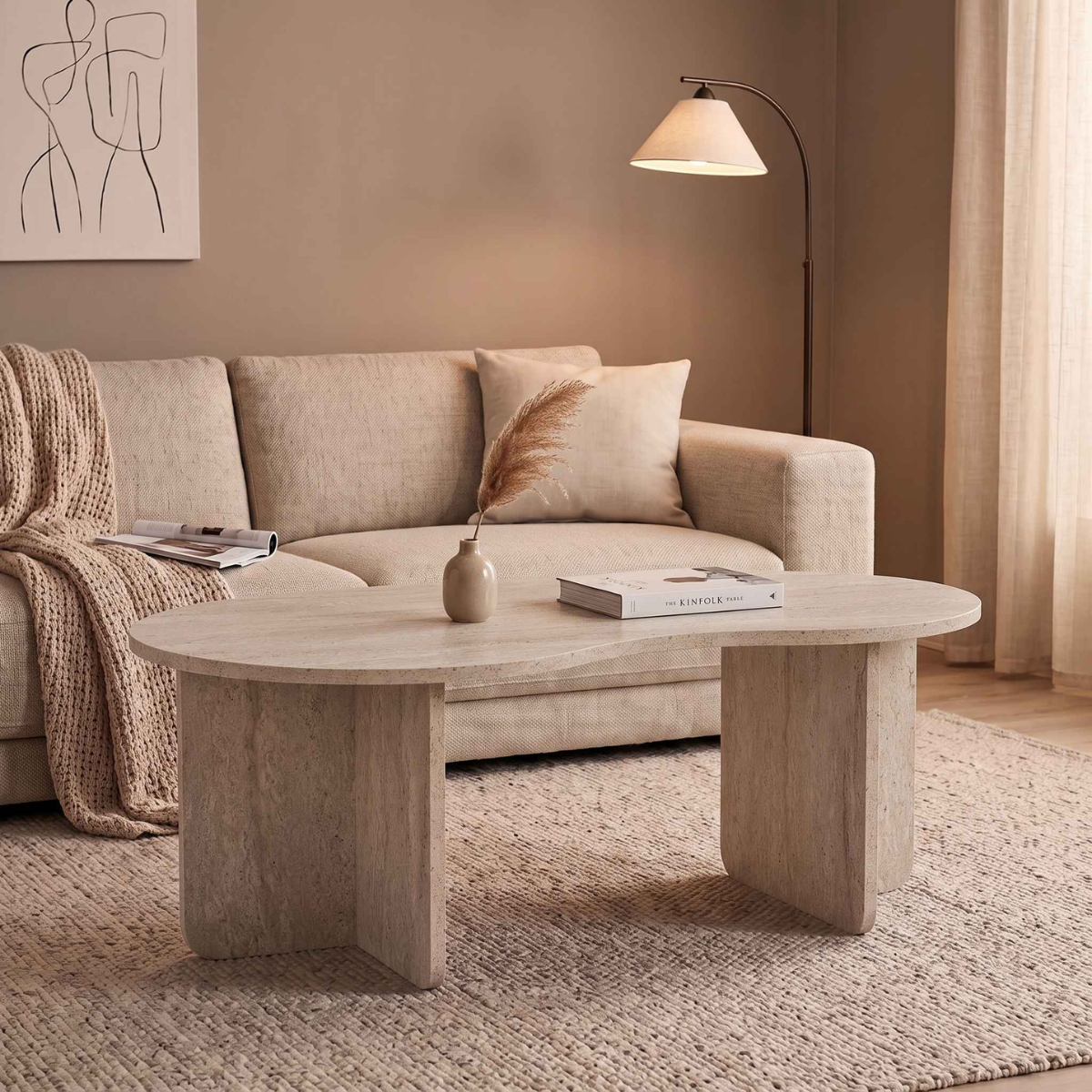 Table basse avec plateau organique - MOSS travertin, CALICOSY