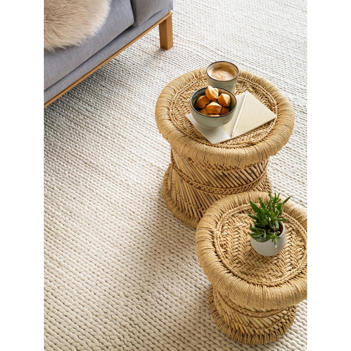 Tapis de laine tissé main UNO crème, BENUTA