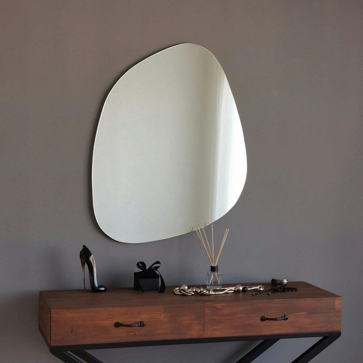 Miroir mural organique forme galet 90 cm - style design CODY argenté, PIER IMPORT
