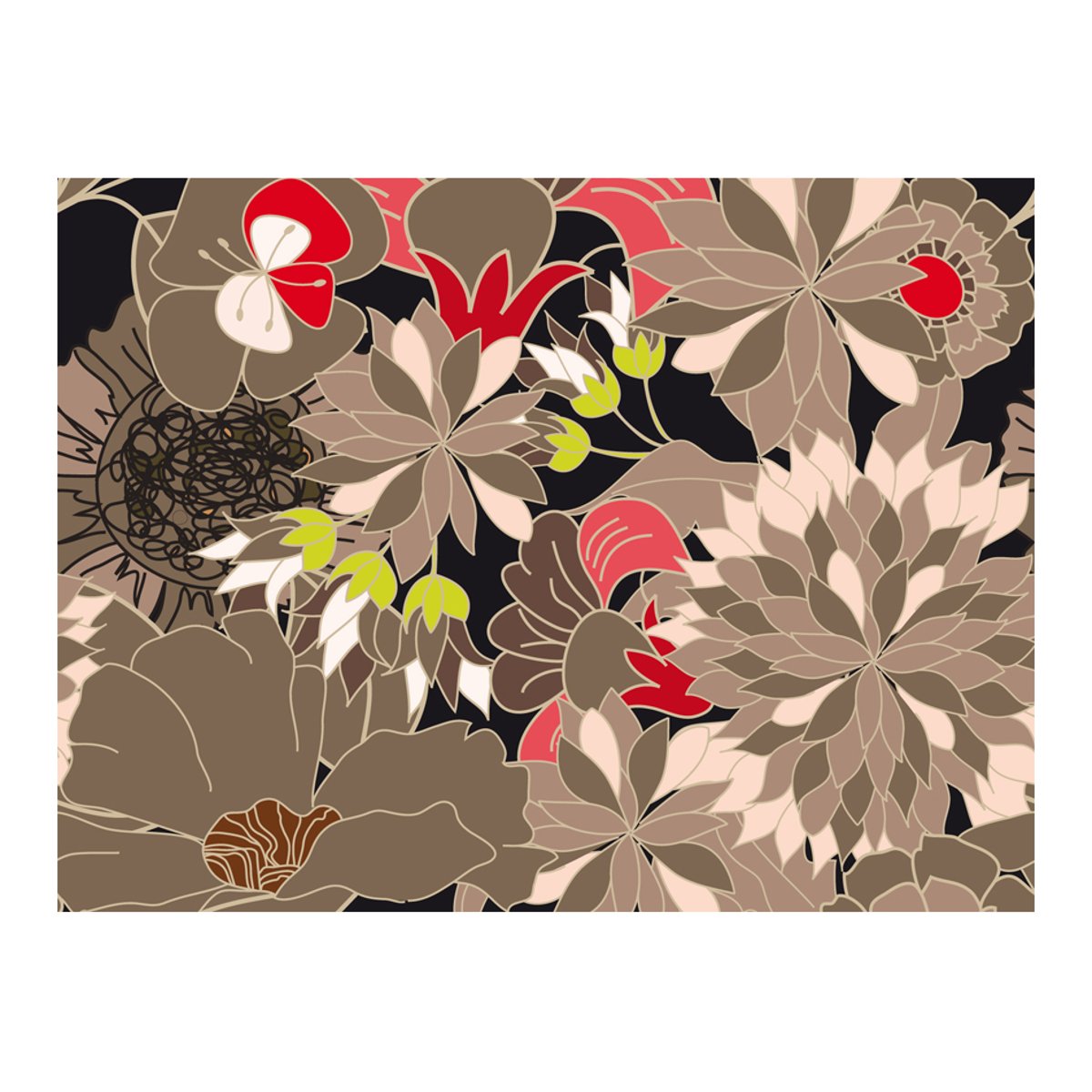 Papier peint intissé panoramique motif floral - gris multicouleur, EDEN