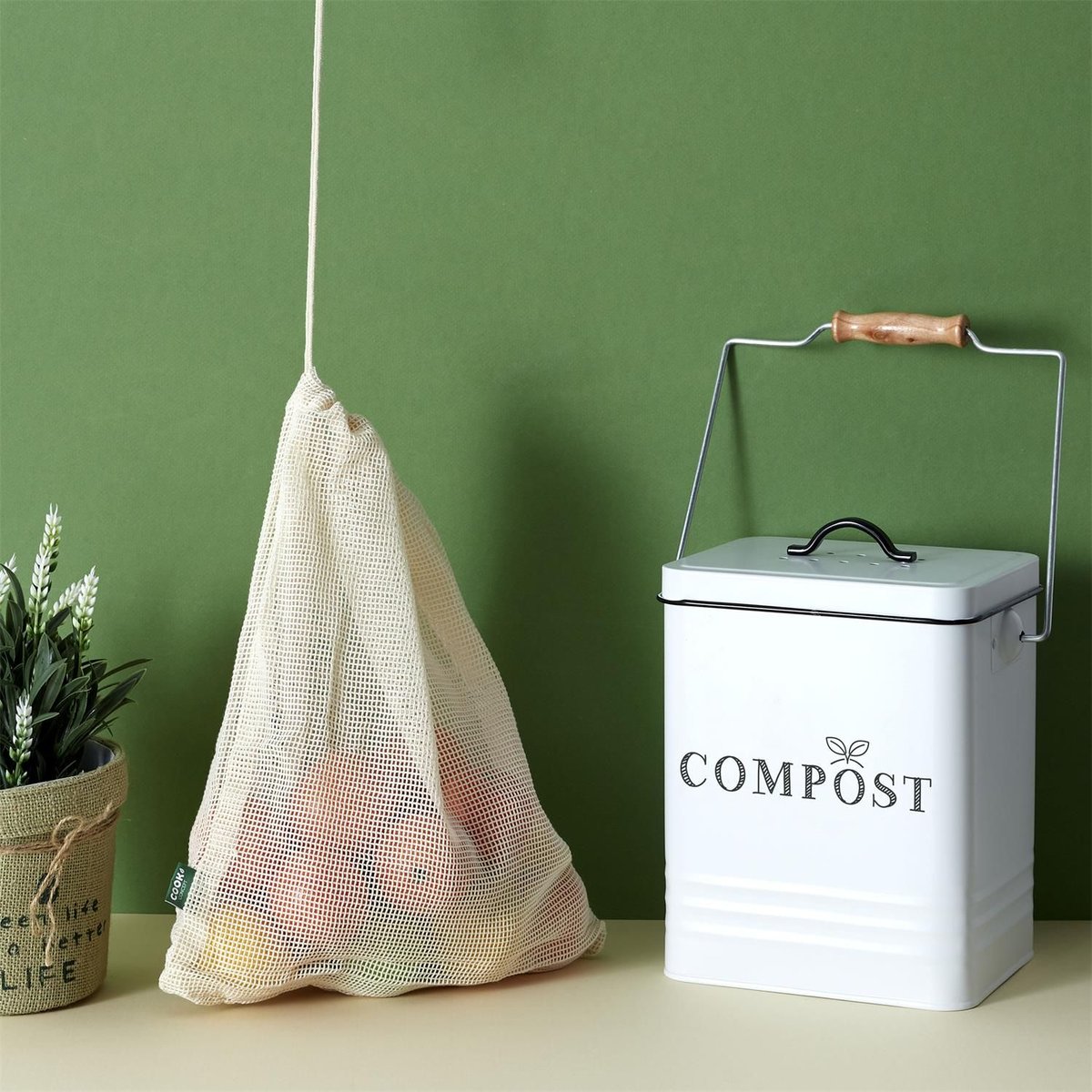 Poubelle de compostage en métal blanc, THE HOME DECO FACTORY
