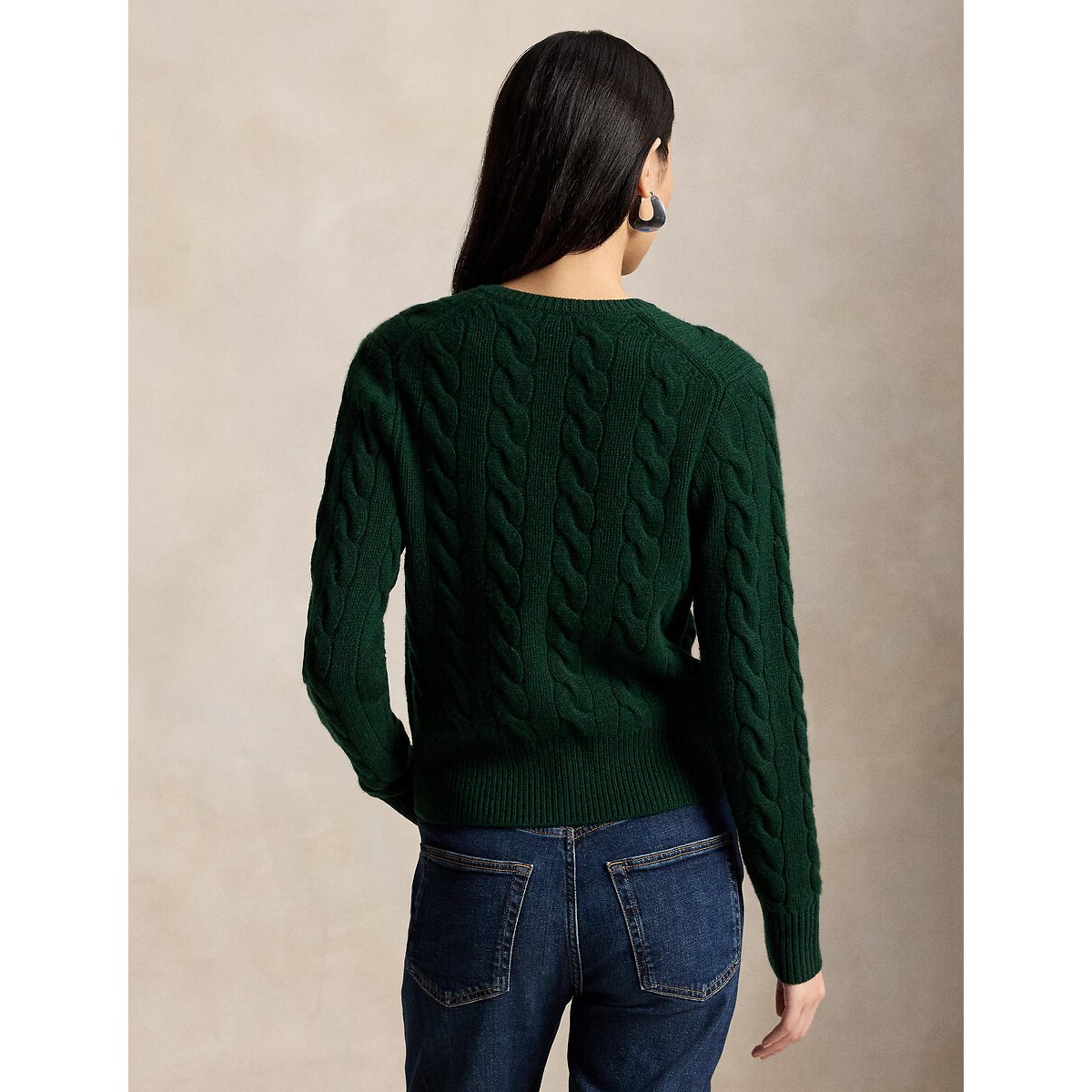 Cardigan col rond torsadé, 80% laine 20% cachemire vert foncé, POLO RALPH LAUREN