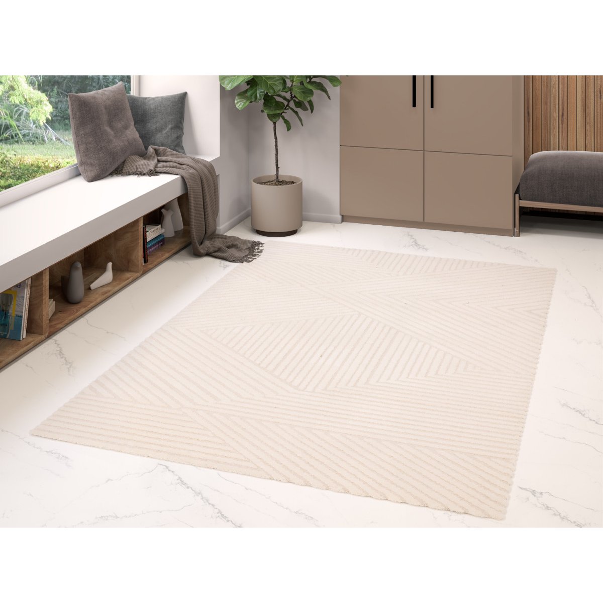 Tapis poils courts style moderne, OLIVIER beige, BOBOCHIC