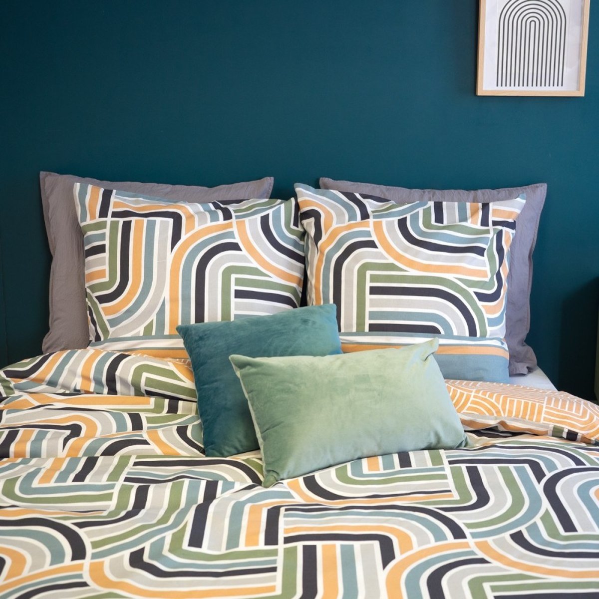 Housse de couette 240x220 + 2 taies LOUTE 100% Coton 57 fils multicolore, DECORATIE
