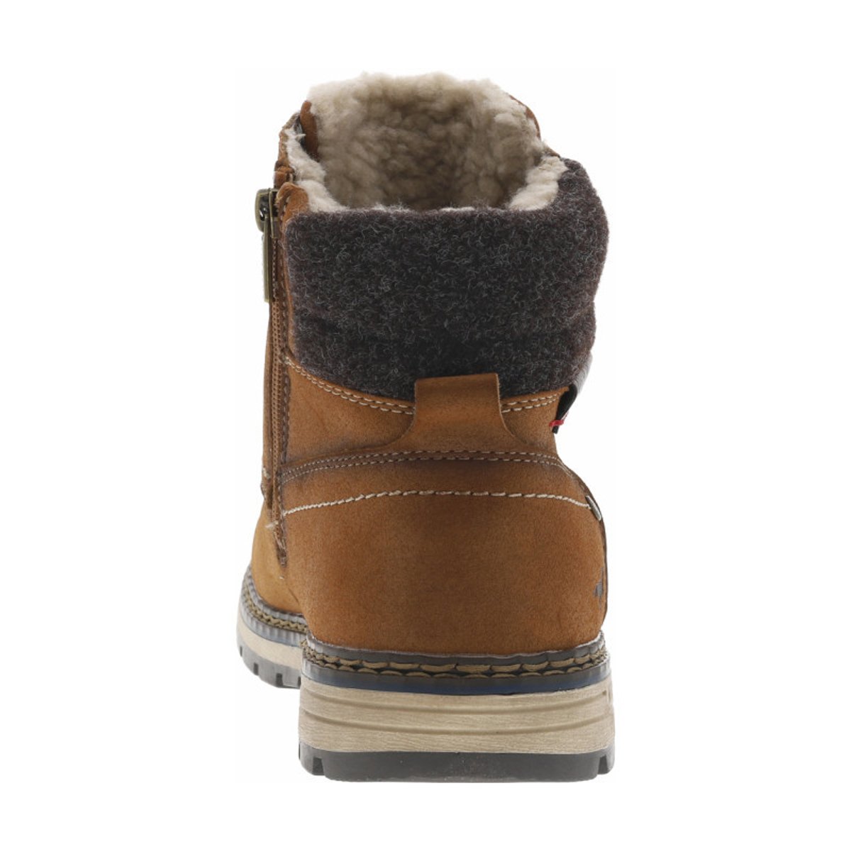 Bottines cognac à talon plat pourvues d'une fermeture zippée et de lacets cognac, MUSTANG