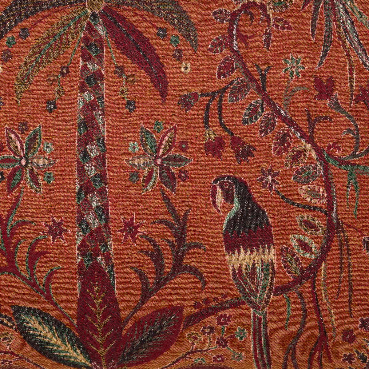 Housse De Coussin en Jacquard motif jungle SUNDARI orange et multicolore, MADURA