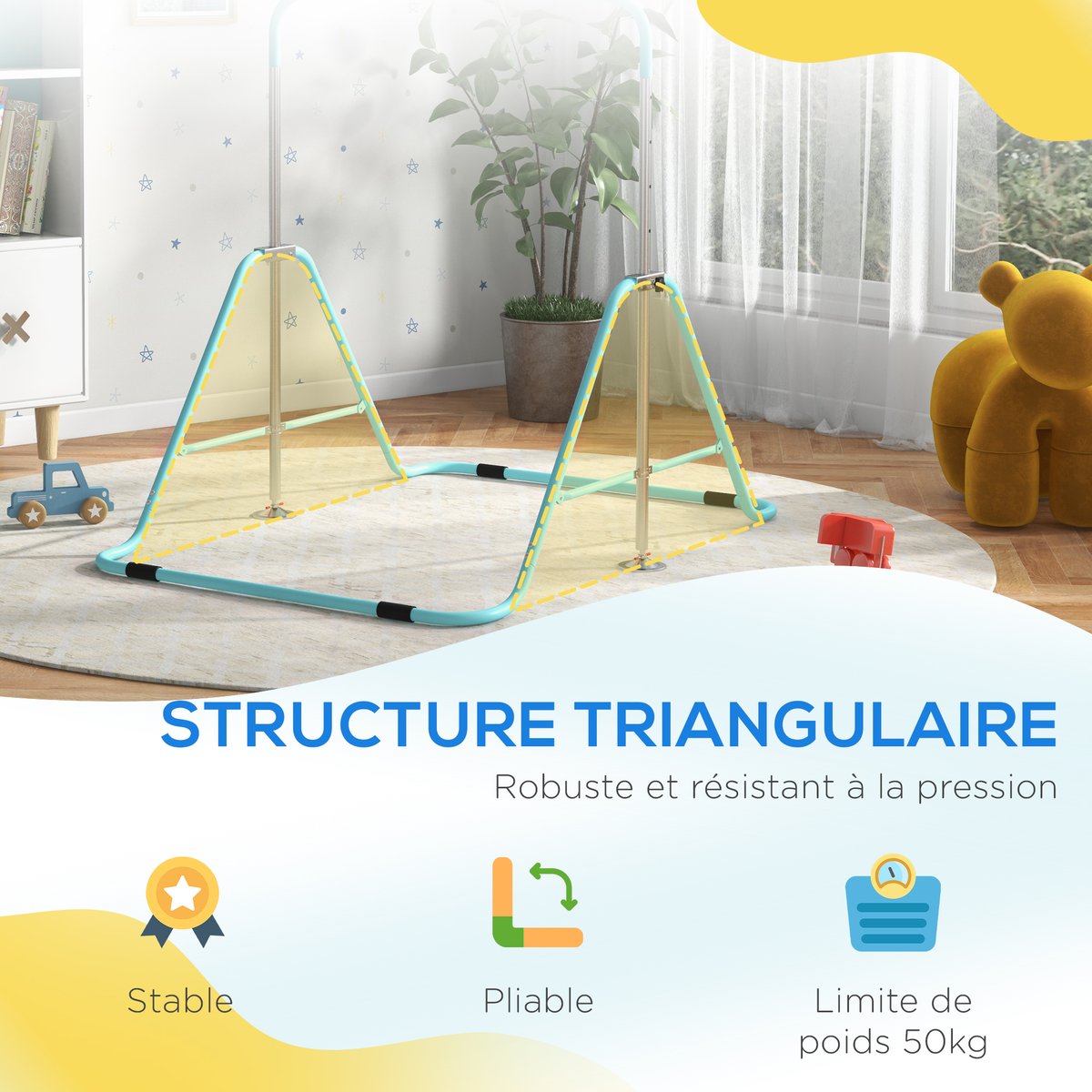 Barre de gymnastique pour enfants Acier Vert bleu, HOMCOM