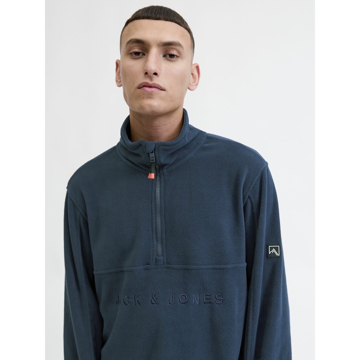 Half Zip-Up Fleece Sweatshirt blue, JACK & JONES