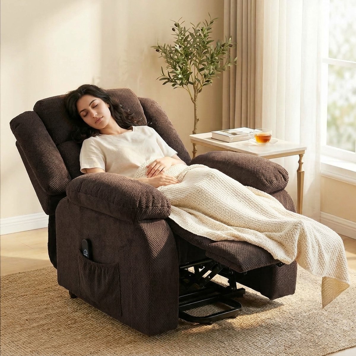 Fauteuil releveur multifonctionnel Velours marron, HOMCOM