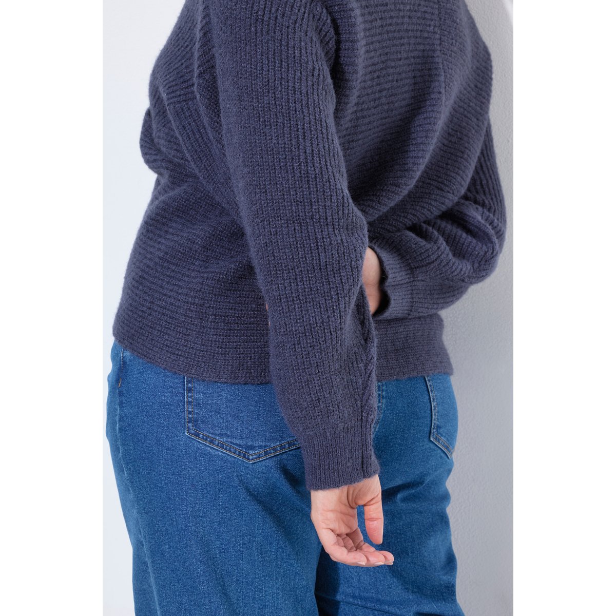 Pull en V esprit cache-cœur, manches longues marine, ULLA POPKEN