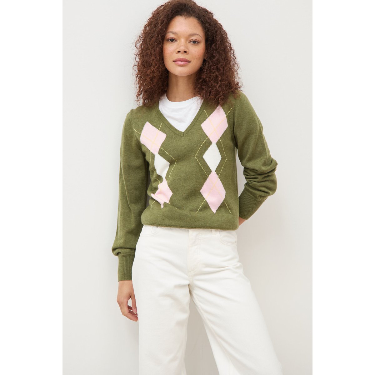 Pull col v manches longues vert, BONOBO