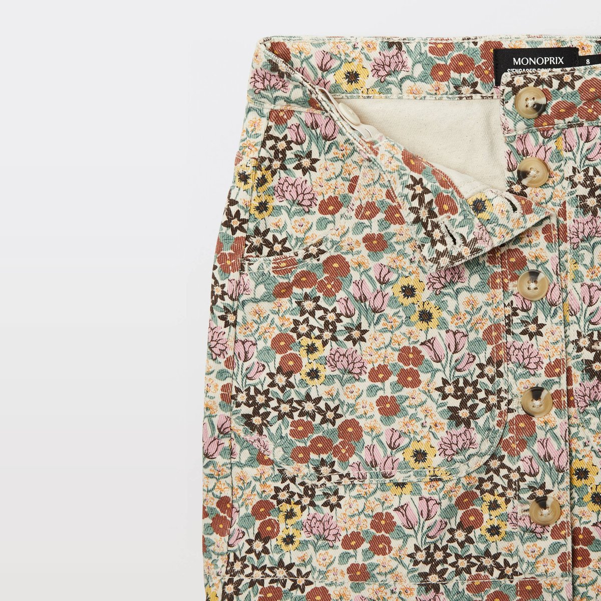 Jupe imprimée en twill de coton blé, MONOPRIX