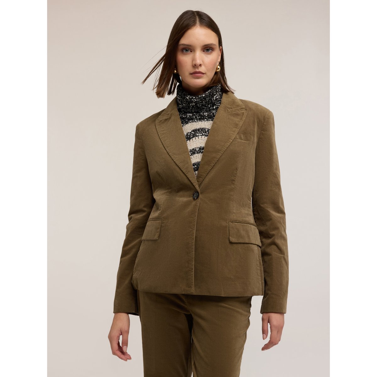Blazer en velours côtelé de coton verde militare, MOTIVI