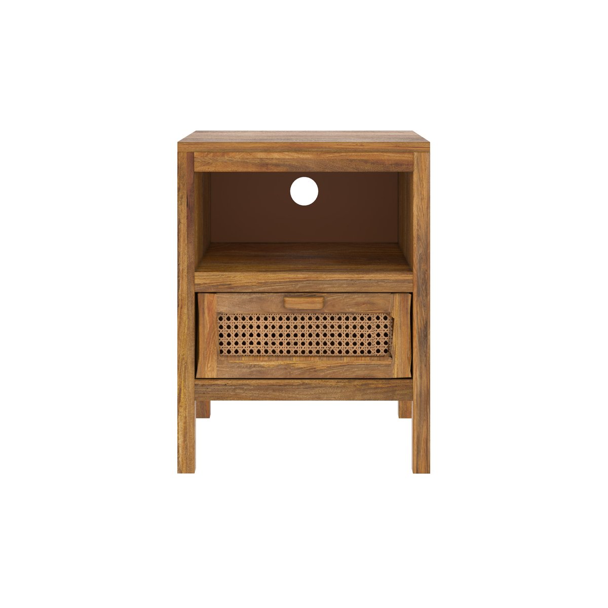 Table de chevet en bois de manguier et cannage, 1 tiroir et 1 niche - TIKI bois clair, MAISON PAVANE