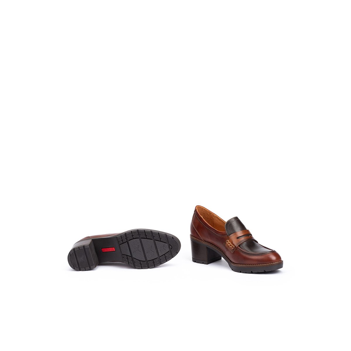 Mocassins à talons en cuir Llanes cognac, PIKOLINOS