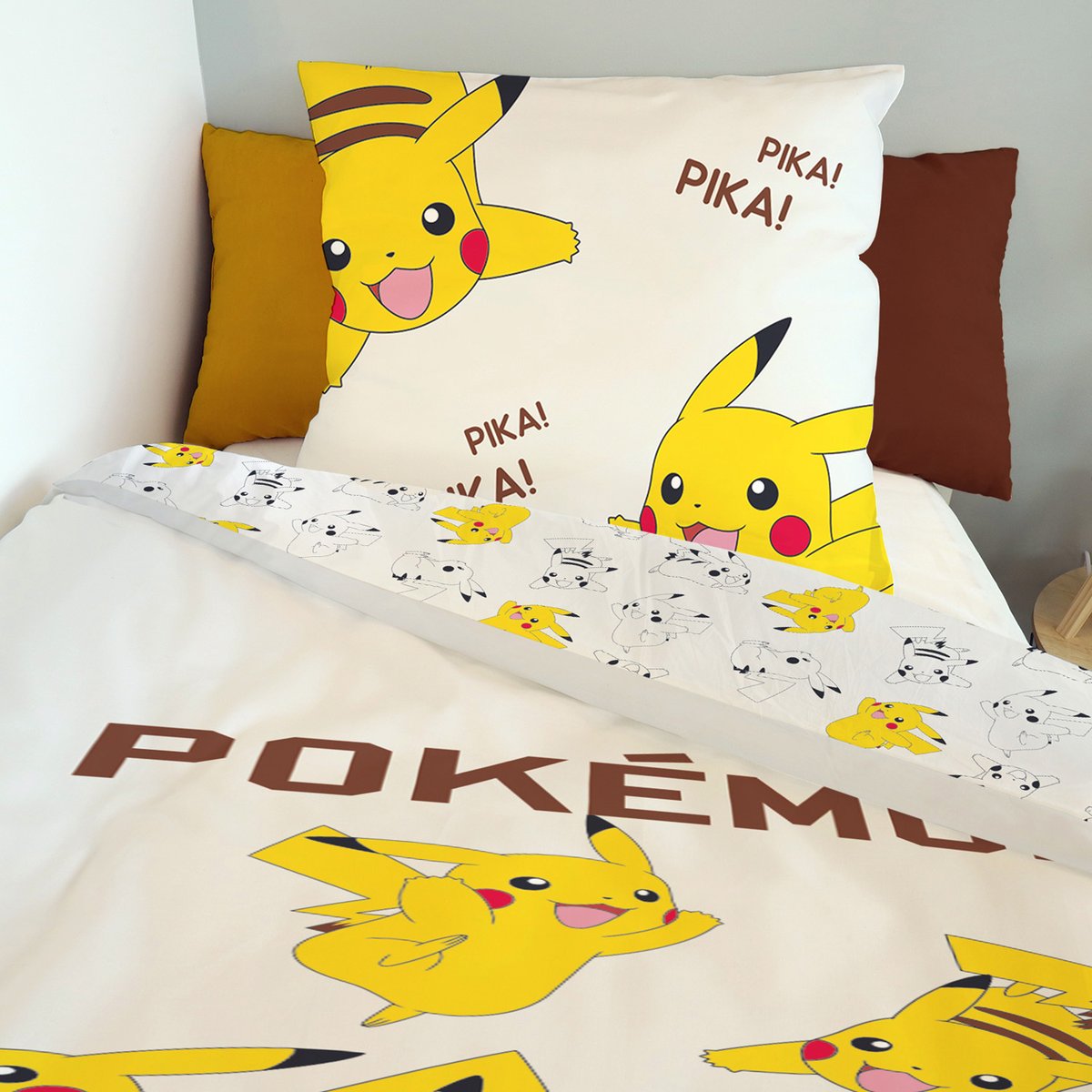 Parure de lit coton Pokémon, PIKACHU DELUGE ecru, POKEMON