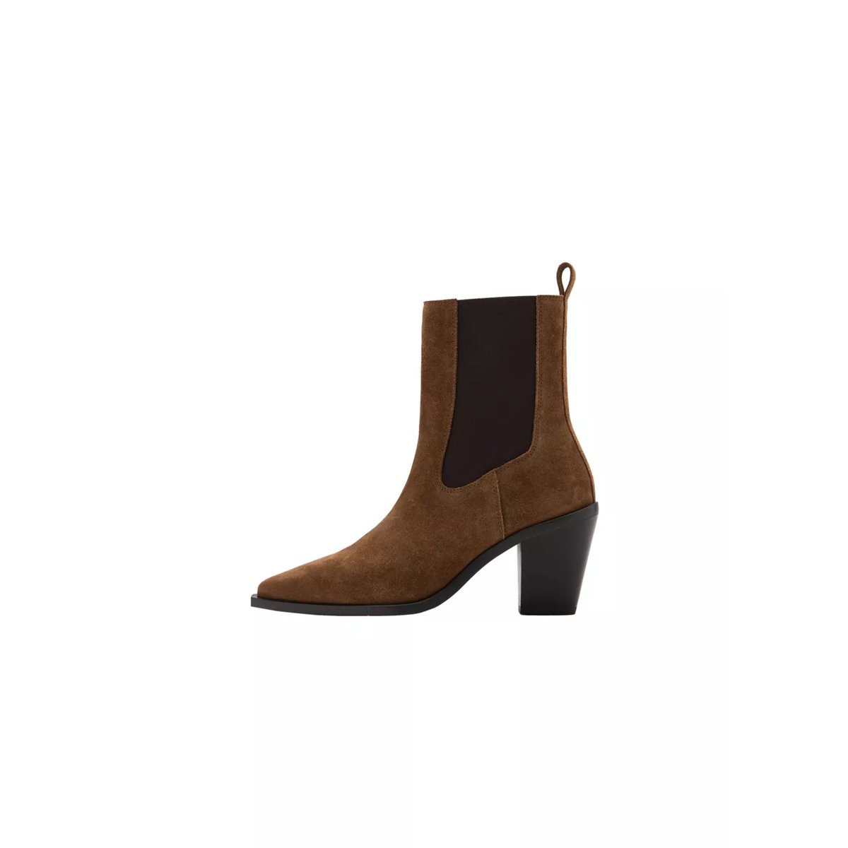 Bottines en daim bout empiècements tabac, MANGO