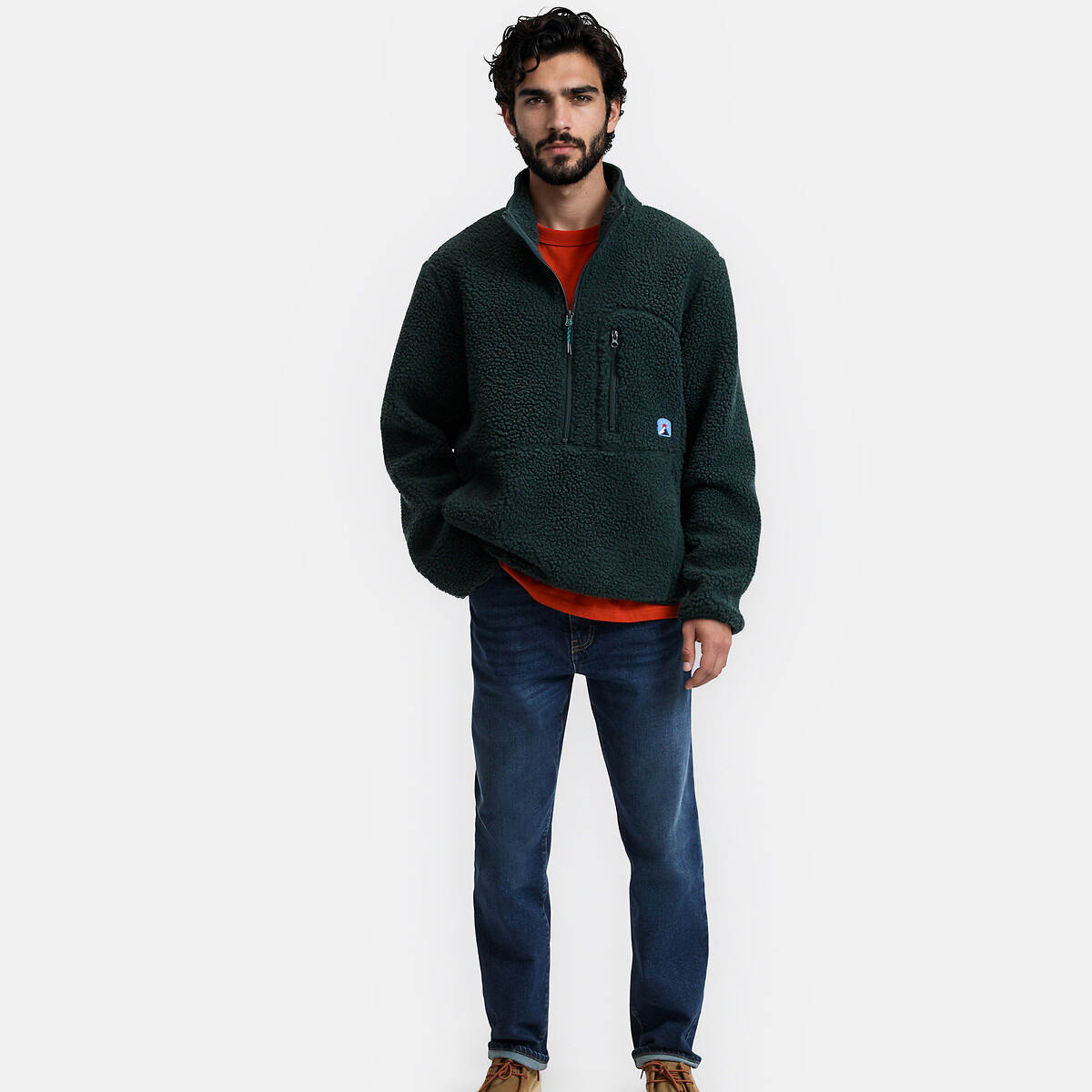 Sweatshirt mit hochgeschlossenem Reissverschlusskragen aus Sherpa dunkelgrün, LA REDOUTE COLLECTIONS