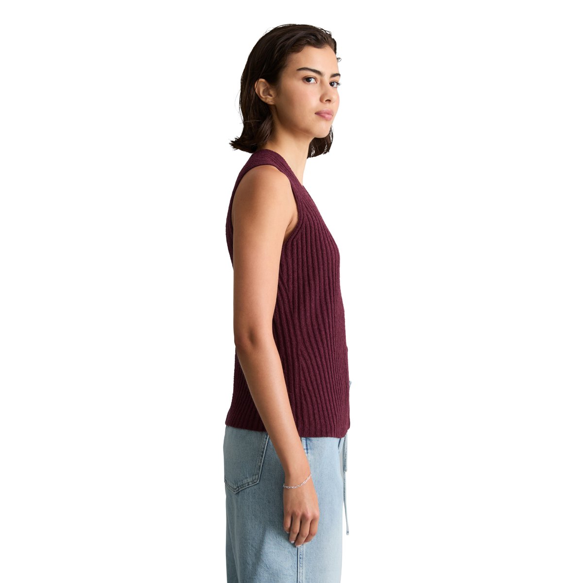 Gilet slim en mélange de coton organique côtelé rouge fonce, MARC O’POLO DENIM