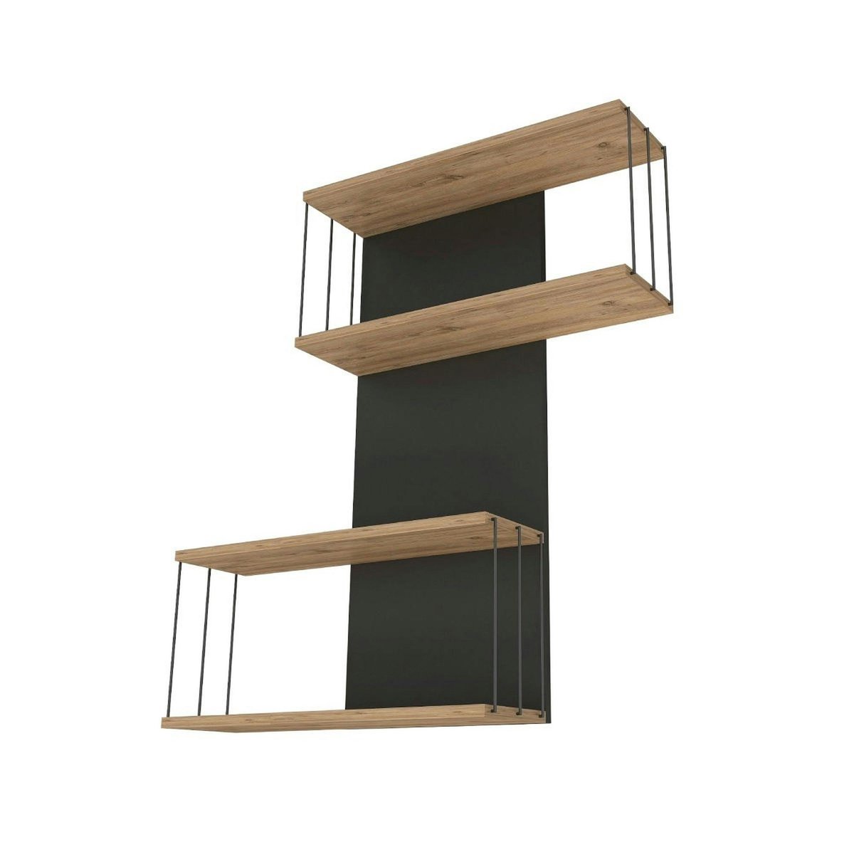 Etagère murale moderne effet bois & gris - 2 niches JENA bois naturel, PIER IMPORT