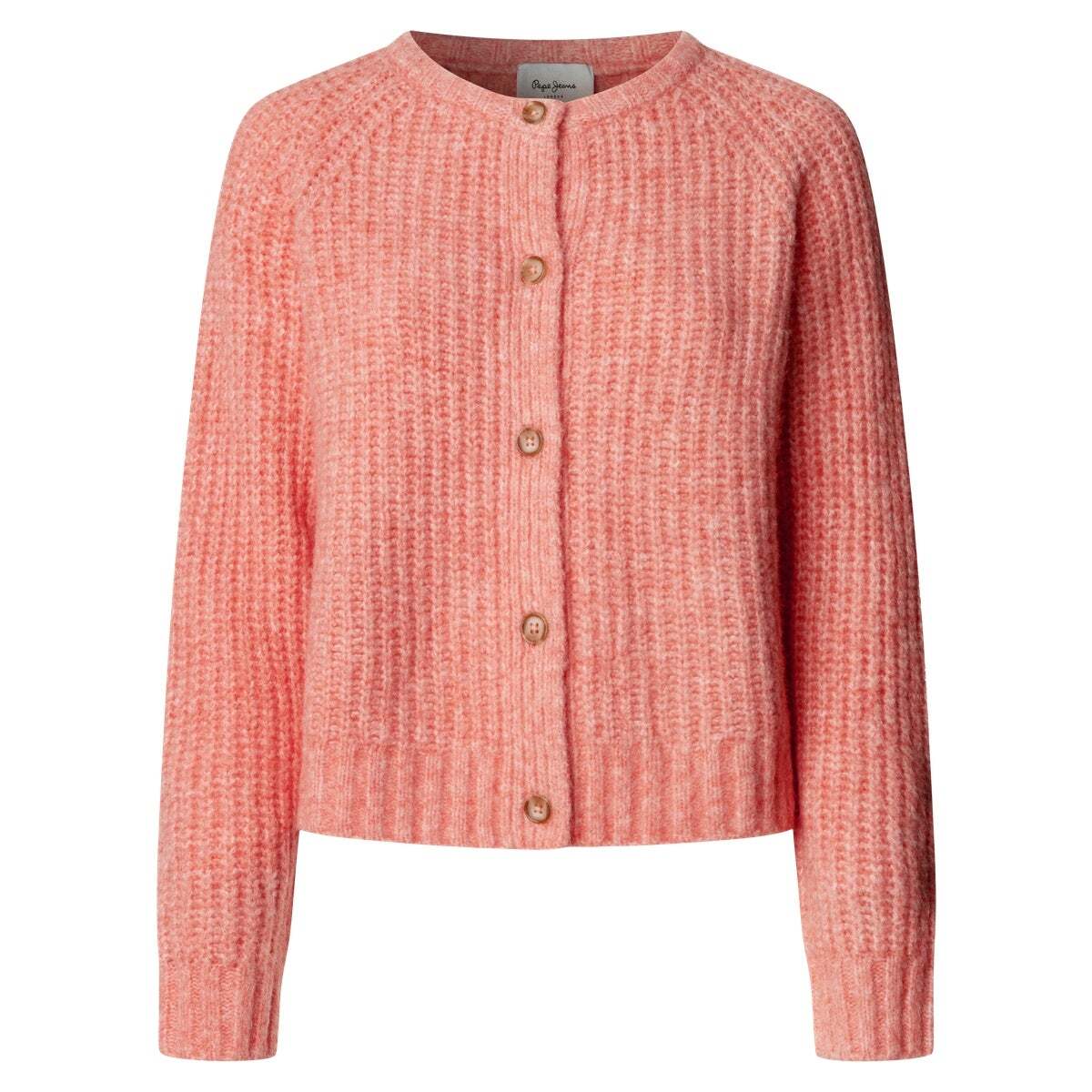 Cardigan En Maille Avec Fermeture Boutonnée rose pêche corail, PEPE JEANS
