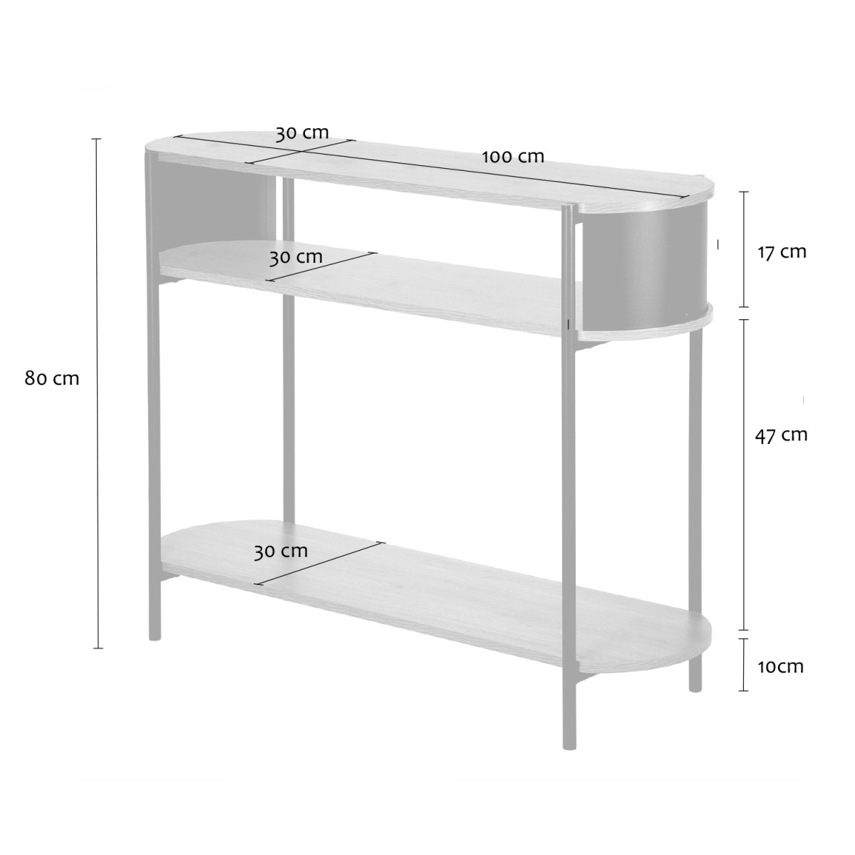 Console 3 niveaux avec flancs en métal bois clair, CALICOSY