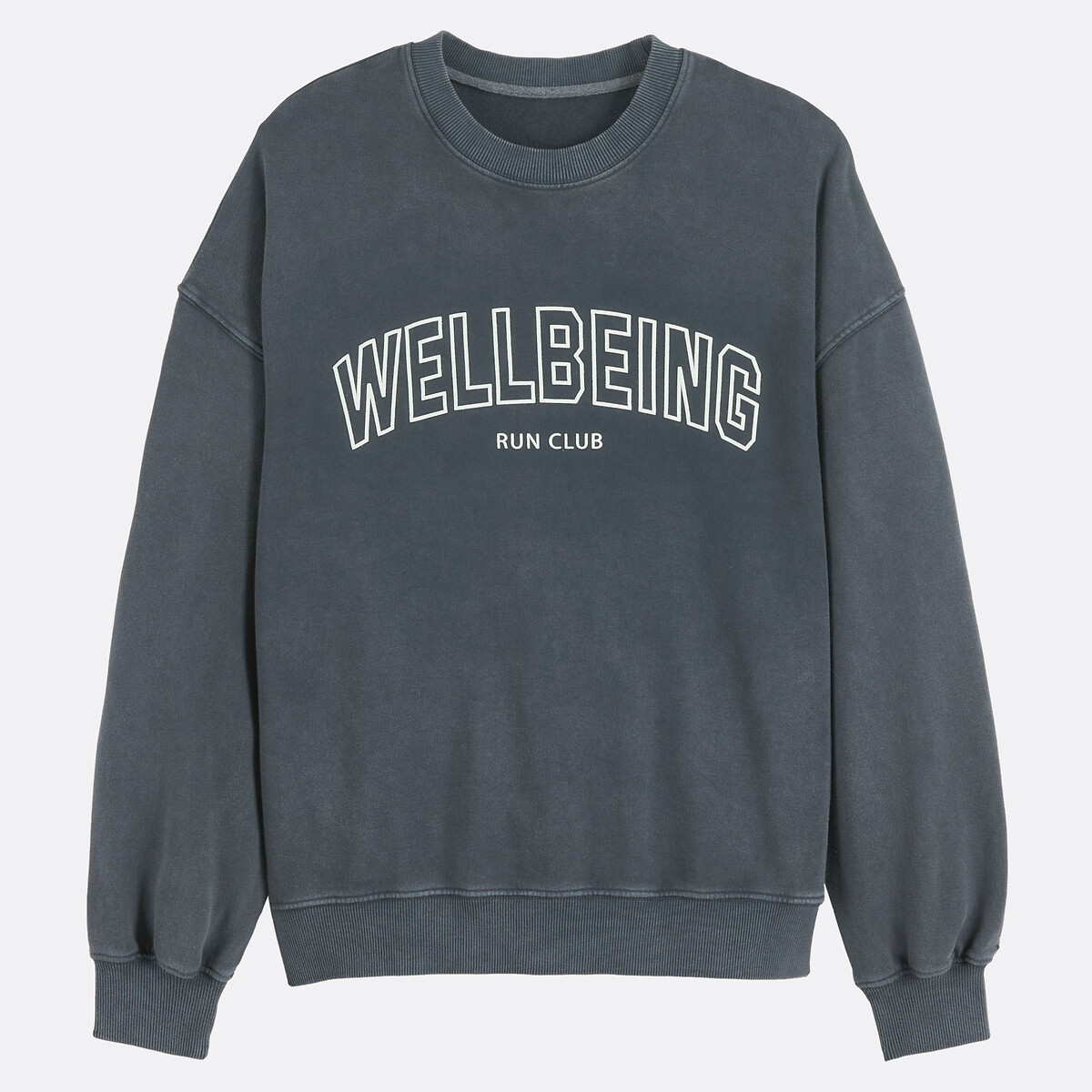 Sweater met tekst, losse pasvorm, ronde hals antraciet grijs, LA REDOUTE COLLECTIONS
