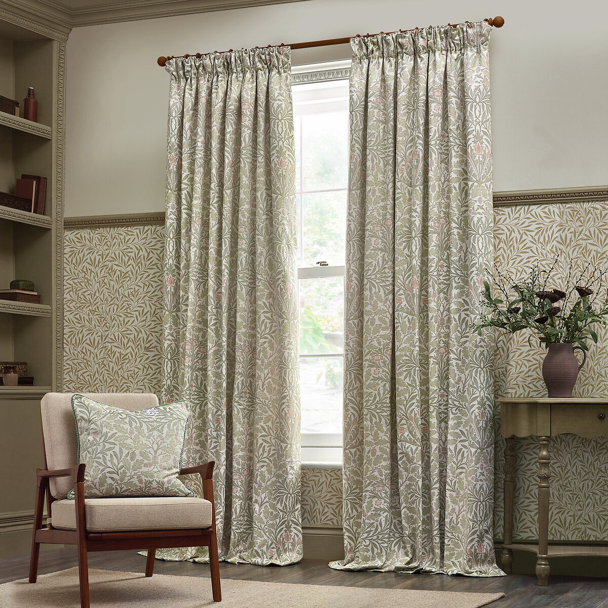 Acorn Jacquard Chenille Pencil Pleat Curtains sage, MORRIS & CO.